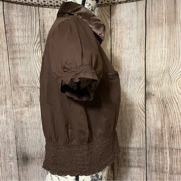 Cotton Works Brown Button up Short Sleeve‎ Blouse - Picture 3 of 5